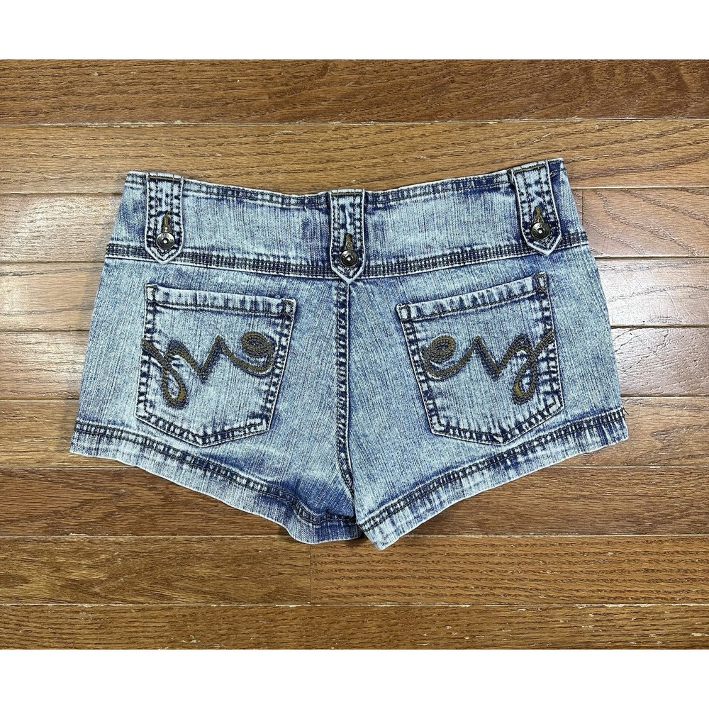 Vtg Y2K L.E.I. Ashley Trouble Micro Mini Jean Shorts Juniors 5 Stretch - Picture 4 of 7